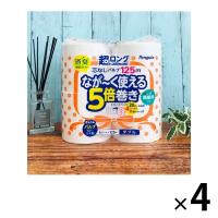 トイレットペーパー 4ロール入 ダブル 125m ペンギン 芯なし 5倍巻長尺 超ロングパルプ 1セット（4パック）丸富製紙