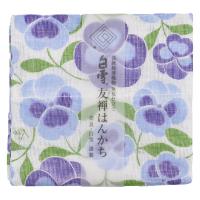 白雪ふきん 友禅はんかち パンジー ブルー 吸水性がよく すぐ乾く 友禅染め かや織り リバーシブル タオル ハンカチ 1枚