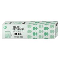 プラスプラス カラーデザインジッパーバッグ ML 25×28cm グリーン 冷凍・レンジ解凍可 1箱（20枚入）オルディ