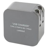 ACアダプター1USB+1C チャコール LAKOLE/ラコレ