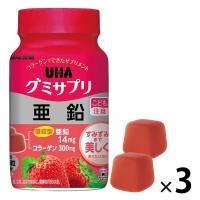 UHA味覚糖　UHAグミサプリ　亜鉛（30日分）　いちご味　1セット（1個（60粒入）×3）　ボトルタイプ　サプリメント