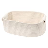 ロープ＆フェイクレザーバスケット(L) アイボリー LAKOLE/ラコレ