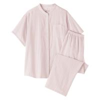 無印良品 レディース 婦人 脇に縫い目のない 薄手ガーゼ五分袖パジャマ 婦人Ｍ ピンクストライプ 良品計画