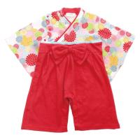 【アウトレット】Aenak（アエナック）菊柄全開袴ロンパース レッド 90cm 1着 ROK