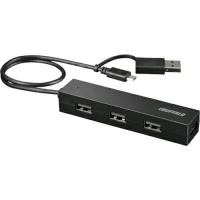 バッファロー タブレット・スマホ用 USB2.0 4ポートハブ 変換コネクター付き ブラック  ( BSH4UMB04BK ) (株)バッファロー | 配管材料プロトキワ