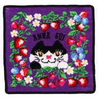 アナ スイ　シェニール織り タオルハンカチ　CAT　パープル | ハンカチーフギャラリーYahoo!店