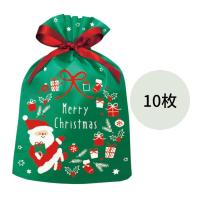 クリスマス 不織布巾着バッグ グリーンサンタ 10枚入 CD-026 Xmas | ラッピングのハートサプライ