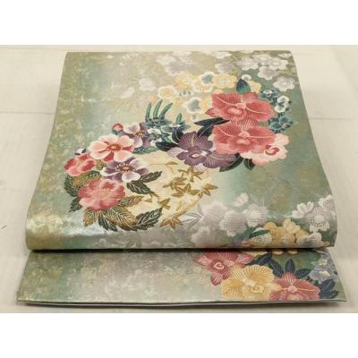 4k2821 袋帯　絹　西陣織　とみや織物　引箔袋　円草花尽し　金色　銀色　花柄 4k2821 袋帯 絹 西陣織 とみや織物 引箔袋 円草花尽し 金色 銀色