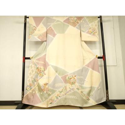 ◆創業460年◆千總訪問着◆刺繍　鳳凰金彩/正絹逸品/薄ベージュ系 平和屋着物○創業460年・千總 振袖 駒刺繍 鳳凰花文 金彩 西武百貨店