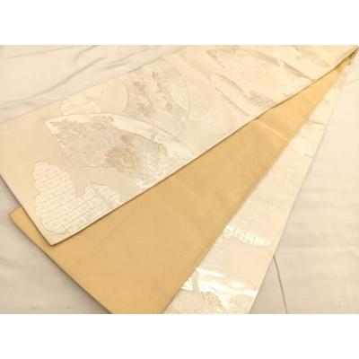 平和屋着物●九寸名古屋帯　美保姿　竜田川　銀糸　正絹　逸品　CABD0695hy 平和屋着物○初代 染人・山岡古都 首里琉染 九寸名古屋帯 更紗花唐草文