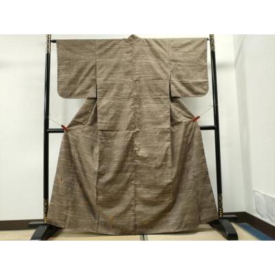 平和屋着物○訪問着 紬地 総刺繍 流水文 百入茶色 正絹