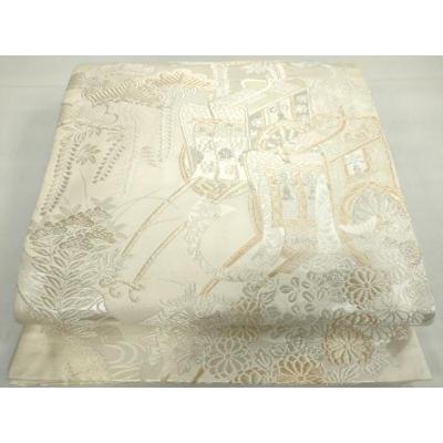 平和屋着物●九寸名古屋帯　美保姿　竜田川　銀糸　正絹　逸品　CABD0695hy 平和屋着物○初代 染人・山岡古都 首里琉染 九寸名古屋帯 更紗花唐草文