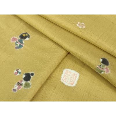平和屋着物○十日町 名門青柳謹製 訪問着 紬地 絞り 刺繍 兎 花