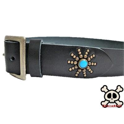 オールドスタッズ⭐️ターコイズ⭐️シルバースタッズ&クリアストーン⭐️ブラック(茶芯) 栃木レザー ベルト スタッズ ターコイズ（ファッション）のおすすめ