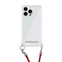 【PHONECKLACE】ロープショルダーストラップ付きクリアケース for iPhone 13 Pro ダークレッド おしゃれ スマホケース 背面カバー型 [▲][R] | スマホグッズのホビナビ