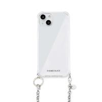 【PHONECKLACE】チェーンショルダーストラップ付きクリアケース for iPhone 14 Plus シルバー スマートフォン アイフォン14 プラス かわいい おしゃれ [▲][R] | スマホグッズのホビナビ