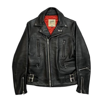 KING MOB 666 英国製 ダブルライダース レザー 牛革 ネイビー 極美品 666 イングランド製 ダブルライダースジャケット 赤