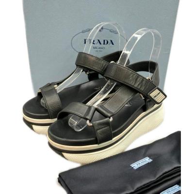 PRADAミュールサンダル パープル系 サイズ38 箱付き PRADA サンダル(ミュール) ボルドー レザー スパンコール 35.5 箱付