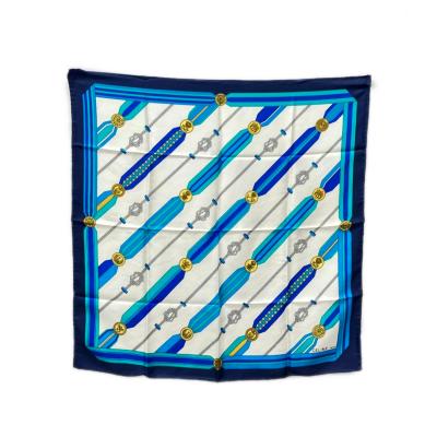 CELINE VINTAGEスカーフ シルク マリン ストライプ クリーニング済 CELINE VINTAGEスカーフ シルク マリン ストライプ クリーニング