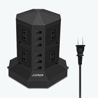JIACHAN 電源タップタワー式 6個USB 8個コンセント 約 3ｍ 急速充電 雷ガード 過負荷保護 ブラック | ハイパーマーケット