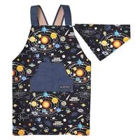 バッククロスエプロン100-120 三角巾付き 子供用 太陽系惑星とコスモプラネタリウム(ブラック) N7901910 | i-labo