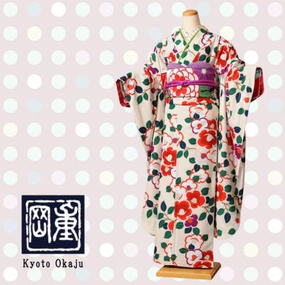 夏用　振袖　岡重　未使用　しつけ糸付き クール系モード 青/黒 牡丹柄 目立つ 派手 豪華 カッコいい振袖