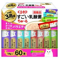 CIAO (チャオ) すごい乳酸菌ちゅ~る まぐろ・かつお・チキンバラエティ 60本 | iinos Yahoo!店