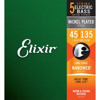 ELIXIR Nickel Plated Steel Bass Strings with ultra-thin NANOWEB Coating (5 string-Light/Medium Long Scale 45-135) #14207 | イケベ楽器店