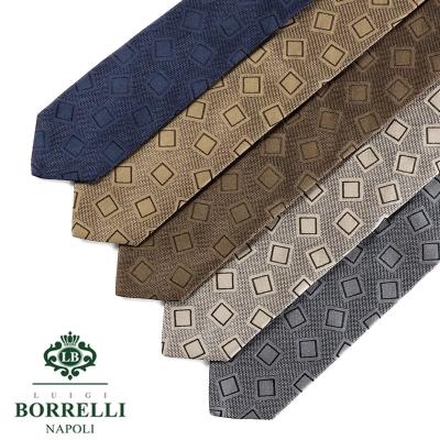ルイジボレッリウールシルクジャガードストライプ ネイビー グレイッシュブラウン 粋な着こなしヤフー店 - LUIGI BORRELLI（ルイジボレッリ