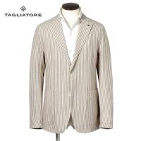 TAGLIATORE　返品・交換不可】タリアトーレ TAGLIATORE ／ 【国内正規品】 ／ 25SS リネンレーヨンシャンブレーストライプ軽量ジャケット「G-LIGHT」（ベージュ×ホワイト）