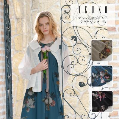 IKUKO 花柄ワンピース グレー/ブラック　中古品 IKUKO 花柄ワンピース グレー/ブラック 中古品 イクコワンピース