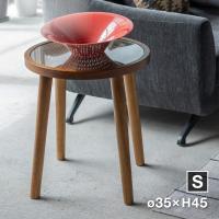 ラウンドガラステーブル S サイドテーブル 丸 高さ45cm 直径35cm 天然木 カフェテーブル | 今どきひゃっか店