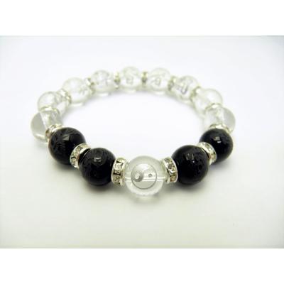 新作♡陰陽太極天珠、黒北投石、天然ホワイトオニキス 楽天市場】天然石 3種類から選べる ブレスレット【陰陽太極図】【陰陽