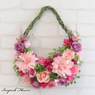 フラワーリース 造花 リース 造花 壁掛け 玄関 インテリア 高級造花 豪華 おしゃれ W-979