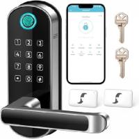 samtechT スマートロック キーレスエントリードアロック 指紋 デジタル 玄関ドア用 スマートWi-Fi Bluetooth電子ドアロック (アップグレード指紋リーダー) | インタートレーディング