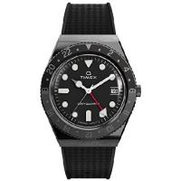 Timex Men's Q GMT 38mm Watch - Triple Black with Rubber Strap | インタートレーディング