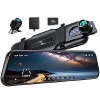 Pelsee P10 2.5K Rear View Mirror Camera, 10'' Mirror Dash Cam Smart Driving Assistant w/BSD, Front and Rear Camera for Cars and Trucks,Night Vision,Vo | インタートレーディング
