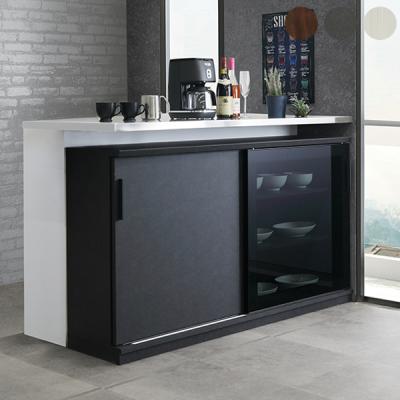 モカ モダン食器棚 ブラック＆ホワイト インテリアMOKA - 食器棚