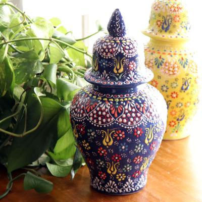 トルコ壺 陶器 アンティーク トルコ☆キュタフヤ陶器の飾り壺 ブラウン＆レッド - トルコ雑貨ぎゃる