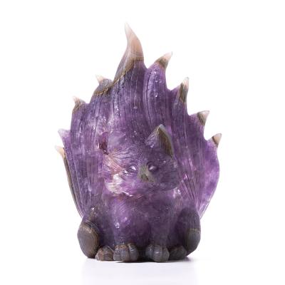 天然石アメジストの九尾狐置物彫物NO.080105