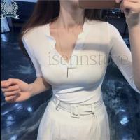 トップス カットソー tシャツ ヘンリーネック Vネック 7分袖 セクシー