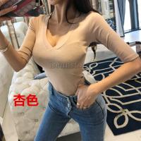 トップス レディース セクシー カットソー 五分袖 タイト 無地 薄手 t