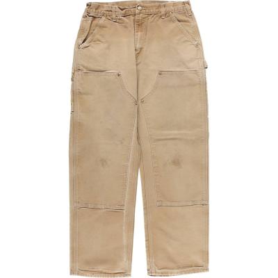 カーハートダブルニーパンツ　w32x32 ベージュ USA製 雰囲気抜群】USA製 Carharttダブルニーベージュ32x32