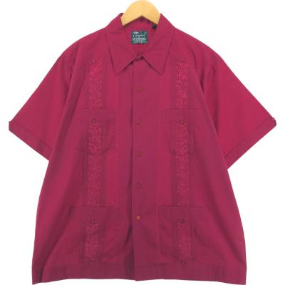 【キューバシャツ】XL 刺繍入り グアヤベラ ボルドー 6色展開】「Backers」刺繍 キューバ 半袖シャツ グリーン - 古着