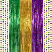 Cheerland Green Gold Purple Mardi Gras Backdrop Fat Tuesday Tinsel Foil Fri | JOYFUL Lab