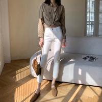 スキニージーンズ デニムパンツ レディース 九分丈 ホワイト 白ジーンズ ストレッチ 着やせ 長脚 細見え スリム Ol 通勤 カジュアル キレイめ Gパン ボトムズ Nnzk3001 夢価格 通販 Yahoo ショッピング