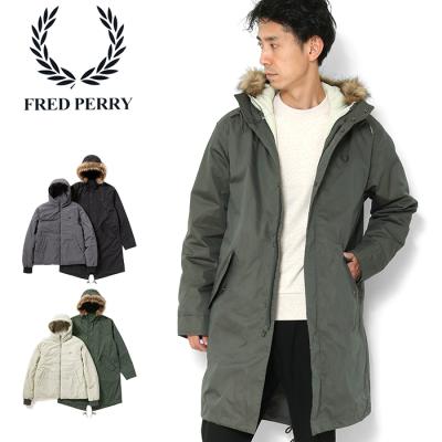 Fred Perry ブラック ロングコート フード着脱式 モード Aコート