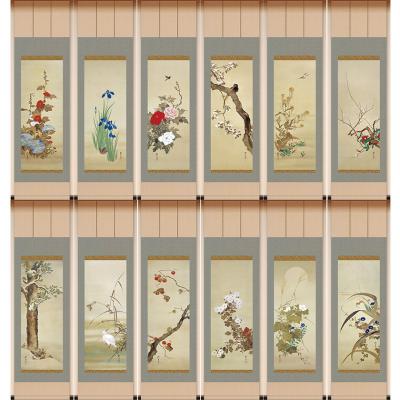 複製掛け軸 2点 真作/狩野元仙/古画/菊画詞/布袋屋掛軸HF-239 仙