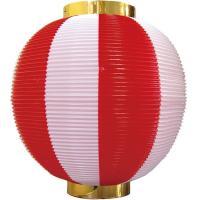 8872 丸型尺丸ストライプカラーポリ提灯 赤白 素材：ポリエチレン サイズ：φ260mm×H270mm | キッチンヒョードー