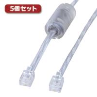 【5本セット】 サンワサプライ コア付シールドツイストモジュラーケーブル シルバー 5m TEL-FST-5N2X5 | カグチョク